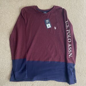 Men's L US POLO ASSN Long Sleeve T-Shirt NWT Large Dark Red & blue